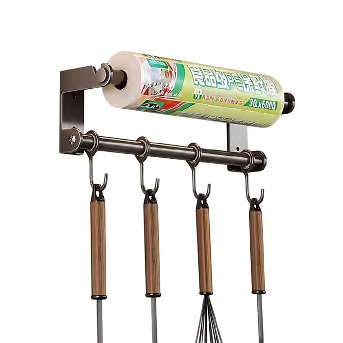 Stainless Steel Double-Rod Kitchen Rack — Spoon Holder & Kitchen Roll Dispenser