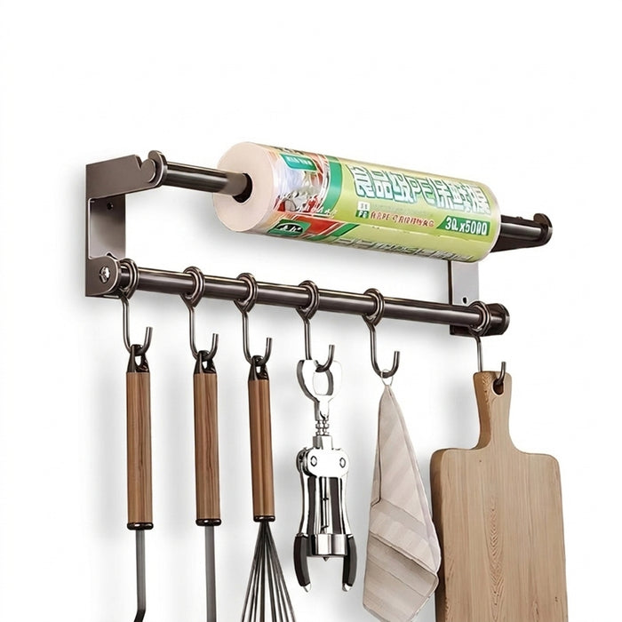 Stainless Steel Double-Rod Kitchen Rack — Spoon Holder & Kitchen Roll Dispenser