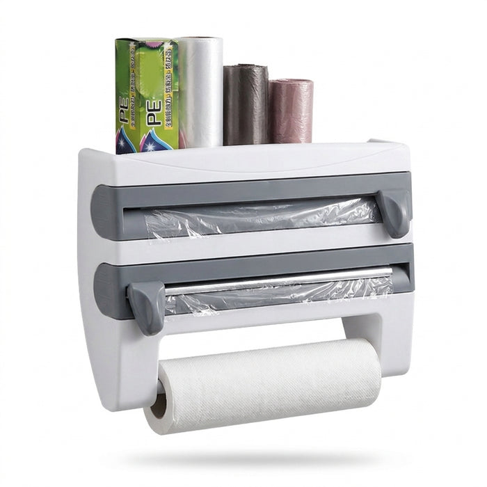 Wall-Mounted Wrap Dispenser with Cutter — Grey ABS, 39 x 24 x 10 cm