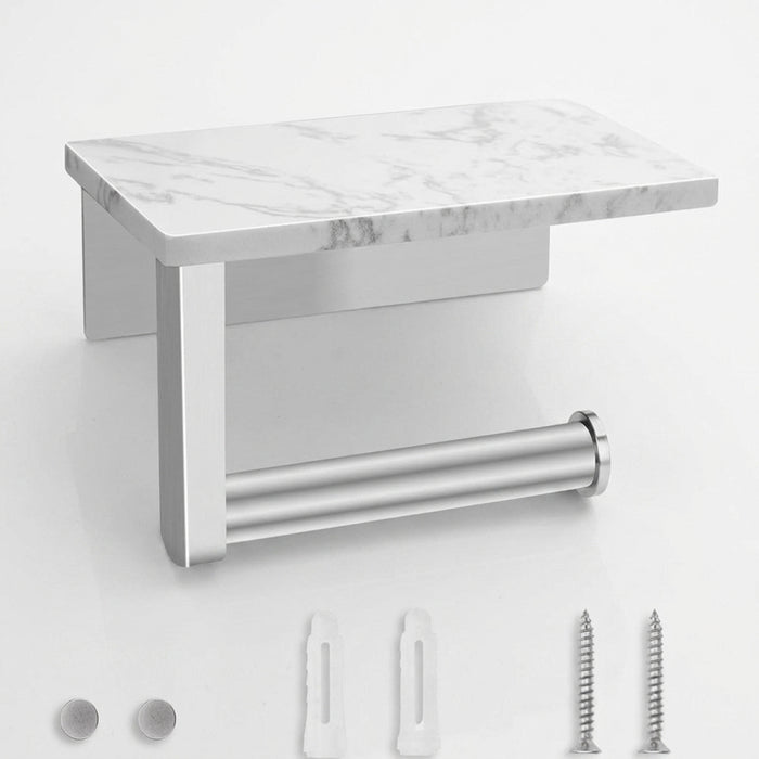 Stainless Steel Toilet Roll Holder with Marble Shelf and Mobile Phone Shelf