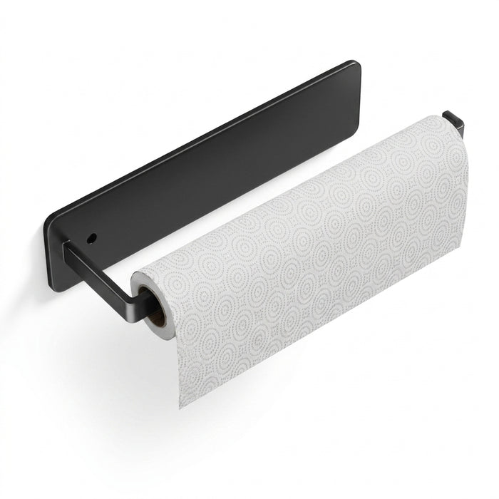 Self‑Adhesive Paper Towel & Toilet Roll Holder — No Drilling, Metal Rack (Black/Grey/White)