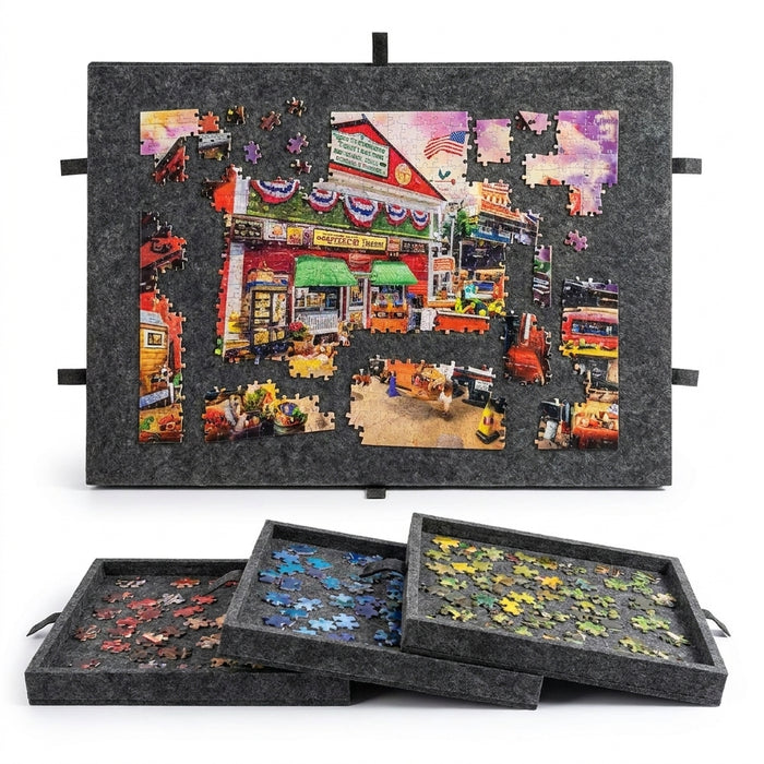 7-Piece Decorative Puzzle Board with 6-Drawer Felt Storage for 1000-Piece Puzzles