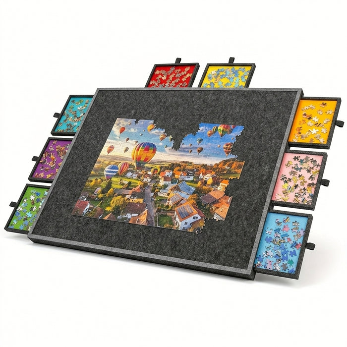 Foldable Puzzle Storage Table — 6-Drawer Organiser with Felt Top