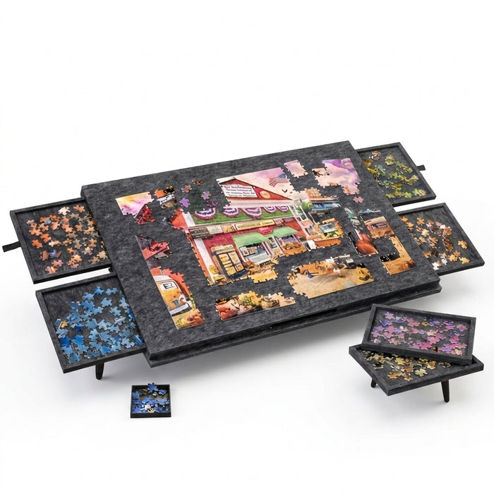 Professional Jigsaw Puzzle Table – 6 Drawers, Felt Board, Holds 1,000 Pieces, Display Lid & Stand