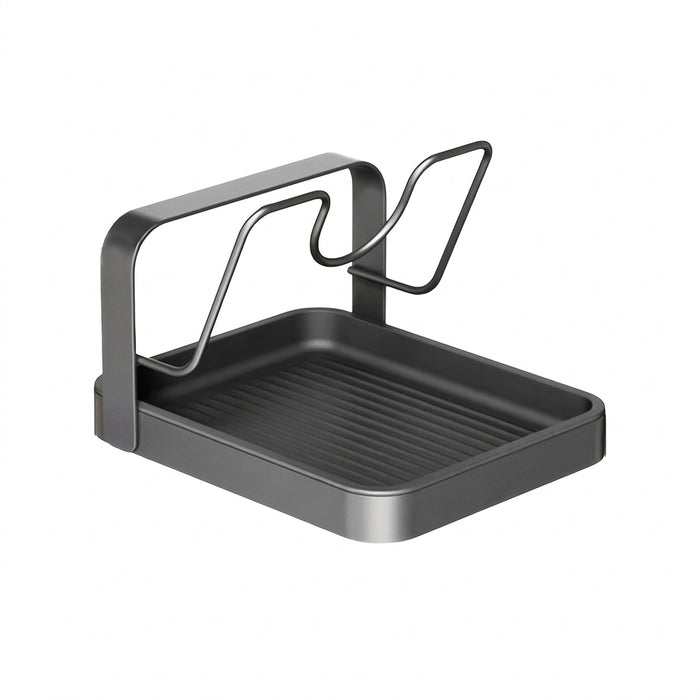 Pot Lid & Cutting Board Rack — Steel Holder with U‑Shaped Slots & Drip Tray