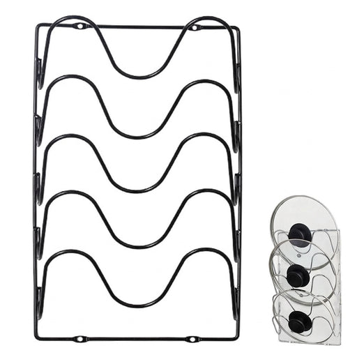 5-Tier Wall-Mounted Pot Lid Rack — Stainless Steel, Foldable, Space-Saving