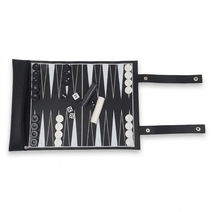 Portable Foldable Backgammon Travel Set — PU Leather Roll-Up Board with Pieces & Dice