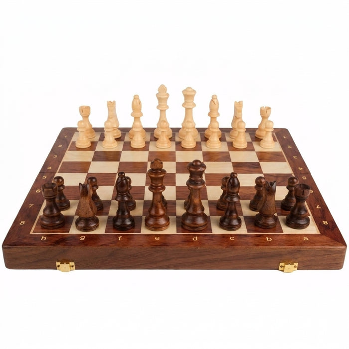 Handcrafted Folding Wooden Chess Set – 39 x 39 cm, Solid Wood Pieces