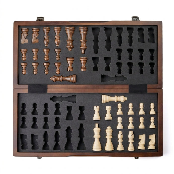 Magnetic Wooden Chess Set 39.37 cm (15.5in) Folding Travel Board with 2 Extra Queens