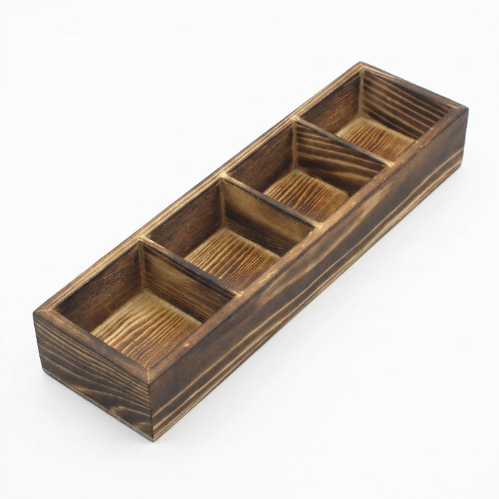 Solid Wood Retro Tea Bag Holder — Multi-Compartment Desktop Storage (White/Brown)