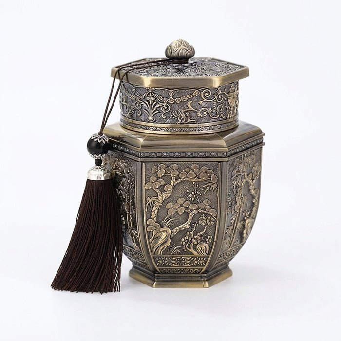 Metal Tea Caddy – Large Bronze Storage Can for Tea, Coffee & Sugar (15x6cm)
