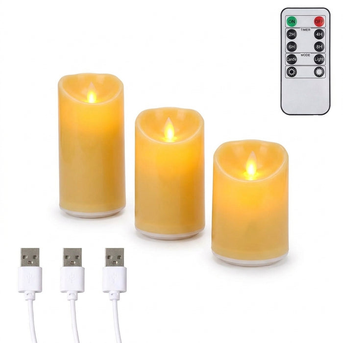 Flameless USB Moving Wick Candles with Remote — Rechargeable Decorative Pillars