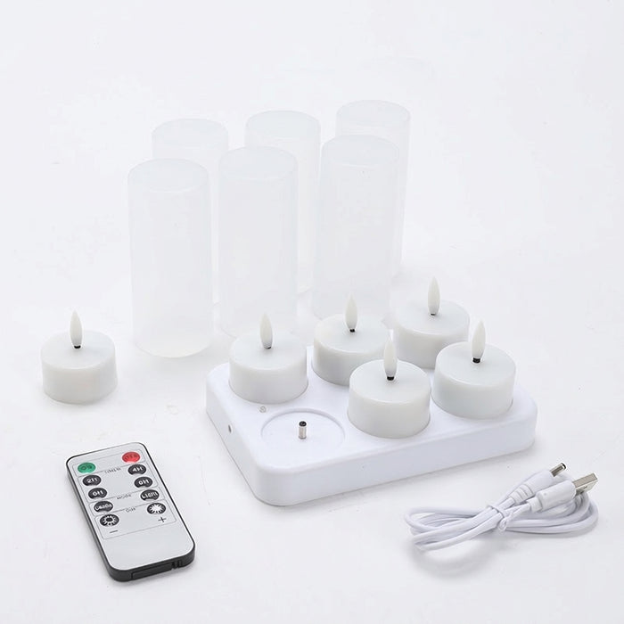 Rechargeable LED Tea Lights – Pack of 12, Black Wick, Remote-Controlled Flame-Effect