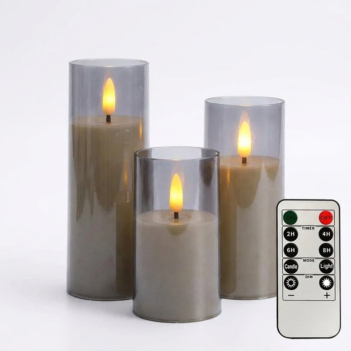 Acrylic Flameless Flickering Candles with Remote & Timer — Battery LED Pillars