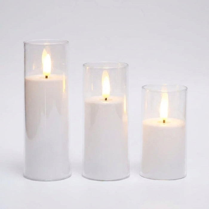 Acrylic Flameless Flickering Candles with Remote & Timer — Battery LED Pillars