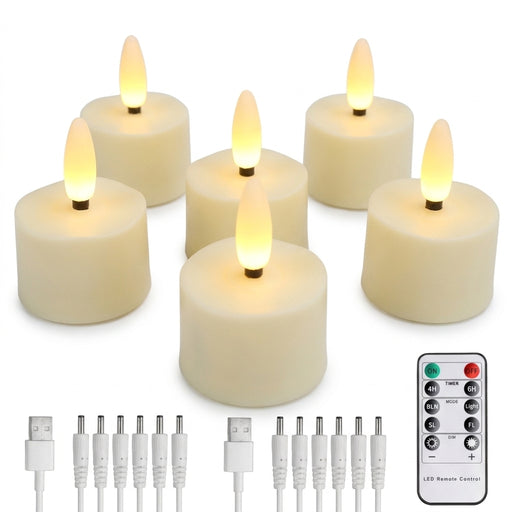 Rechargeable Flameless LED Tea Lights with Remote & Timer — 3D Flicker, 2700K