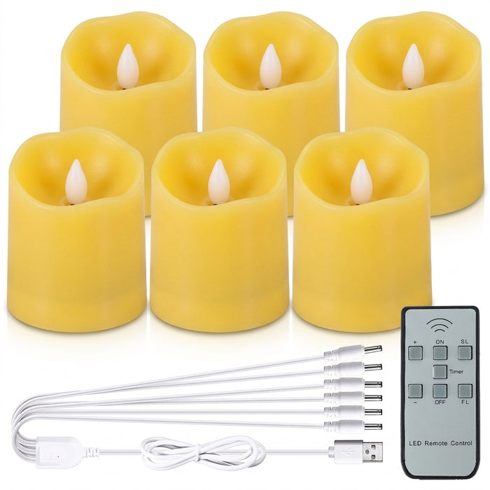 Rechargeable LED Tea Lights 6‑pack — Flameless Flicker, Remote & Timer, USB Multi‑Charge