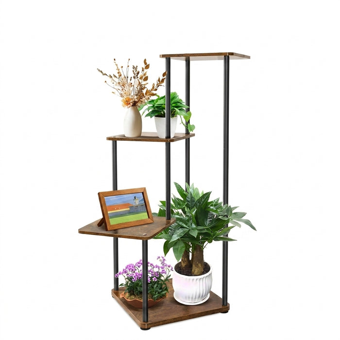 4-Tier Wood & Metal Plant Stand – Indoor & Outdoor, 80 x 30 x 30 cm