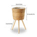 Floor‑standing Rattan Plant Stand with Wooden Legs — Indoor Pothos Holder