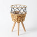 Floor‑standing Rattan Plant Stand with Wooden Legs — Indoor Pothos Holder