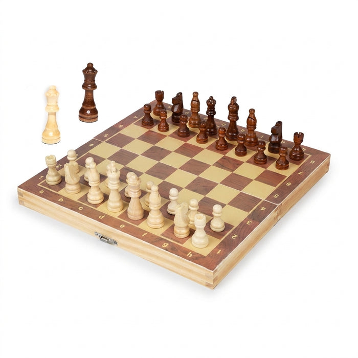 Magnetic Wooden Folding Chess Set with Felted 24 x 24 cm Board — 34 Pieces, Interior Storage