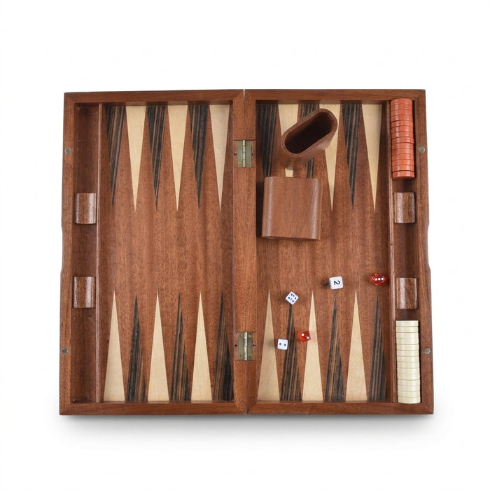Handmade Foldable Wooden Backgammon Set – 11–17 inch, Inlaid Board & Full Accessory Set