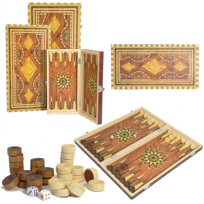 Folding Wooden Board Game — Chess, Checkers & Backgammon (29/39/49 cm)
