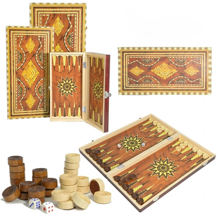 Folding Wooden Board Game — Chess, Checkers & Backgammon (29/39/49 cm)
