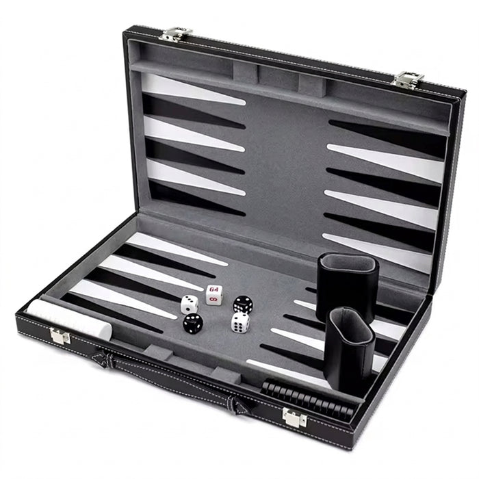 Classic Backgammon & Chess Set in Folding PU Leather Case – Portable Travel Game
