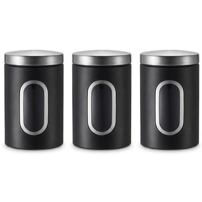 3‑Pack Stainless Steel Food Storage Jars with Viewing Window — Kitchen Sealed Jars