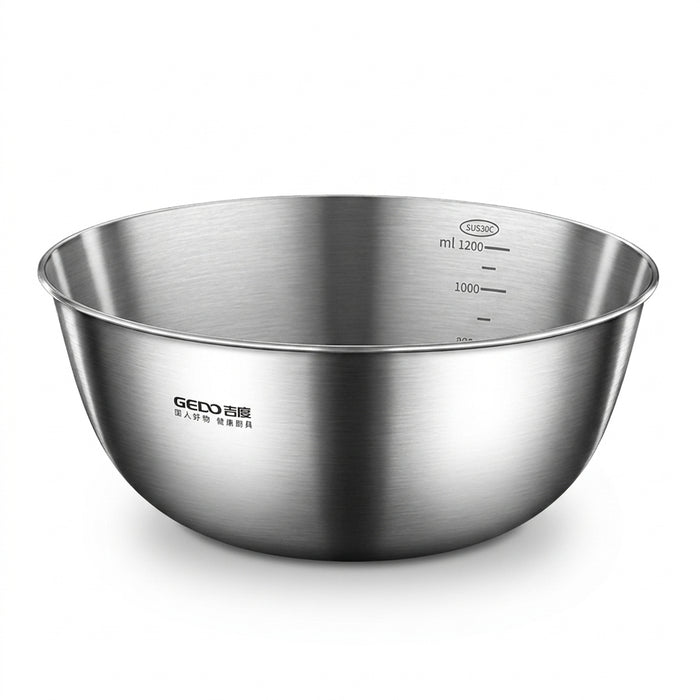 304 Stainless Steel Mixing Bowl (16–30cm) — LFGB Certified with Measuring Scale