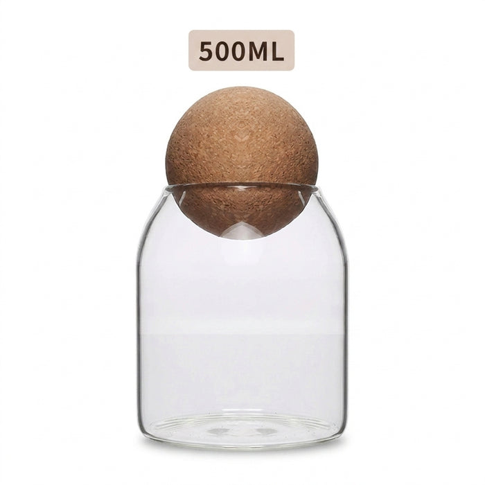 Hand‑blown Glass Storage Jars with Ball Cork Stopper — Transparent Kitchen Organiser for Tea, Spices & Nuts