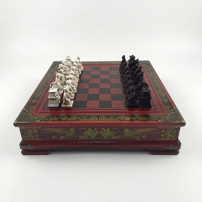 Retro Terracotta Warriors Chess Set – 26cm Wooden Board with Resin Pieces