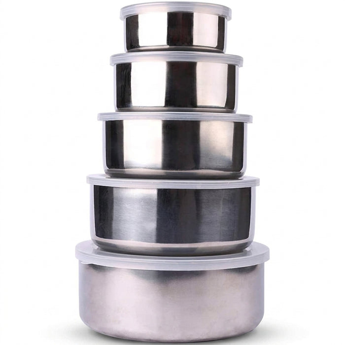 5-Piece Stainless Steel Mixing Bowl Set with Lids — Stackable & Dishwasher Safe