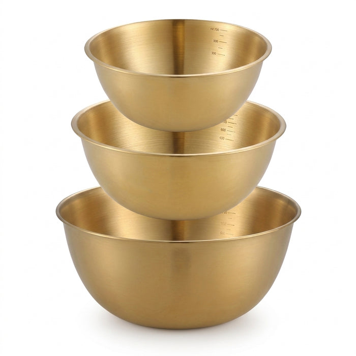 3pc Stainless Steel Mixing Bowls — Oven & Dishwasher Safe with Measurement Marks