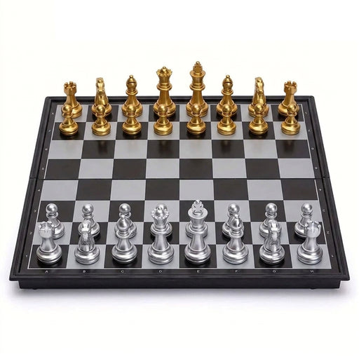 Magnetic Folding Chess Set — Gold & Silver Pieces, Portable Travel Board (7.5 in & 9.8 in)