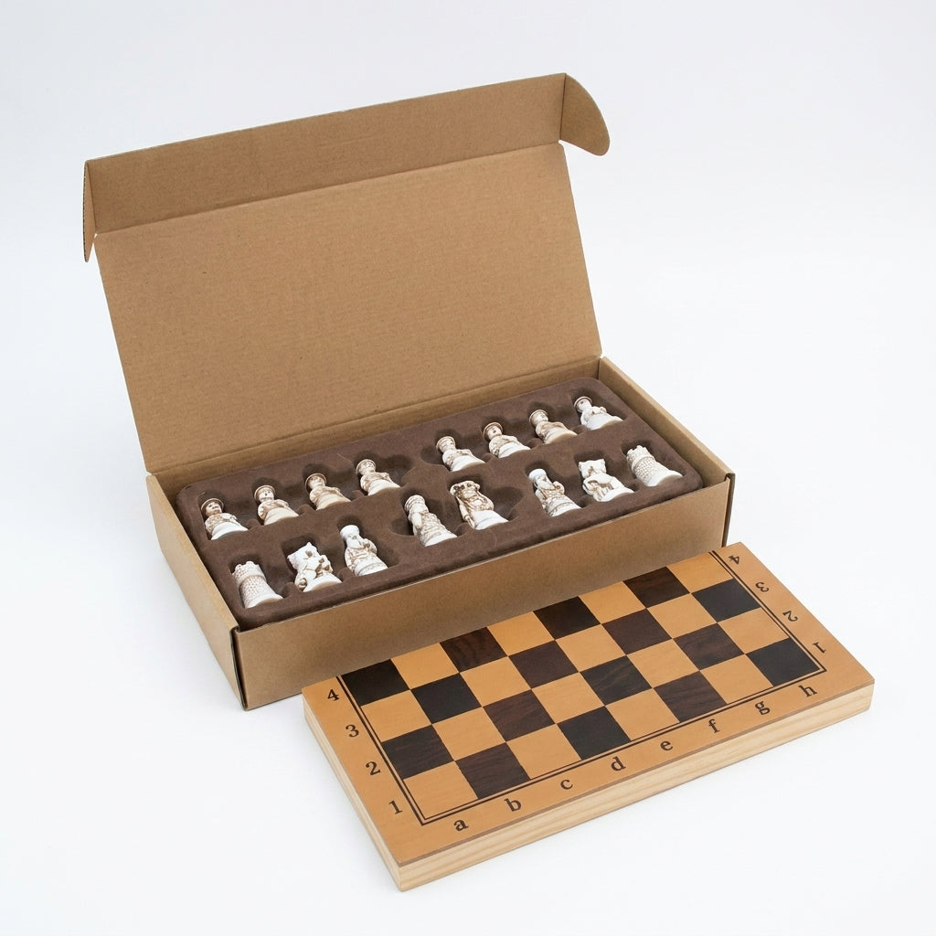 Antique-style Clay Chess Set with 28cm Board and 3D Terracotta Warrior Pieces