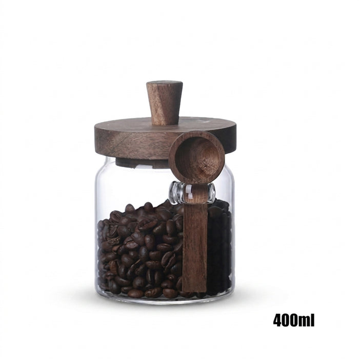 Glass Food Storage Jars with Wooden Lids & Scoop — Airtight Sealed Canisters for Sugar, Coffee, Candy