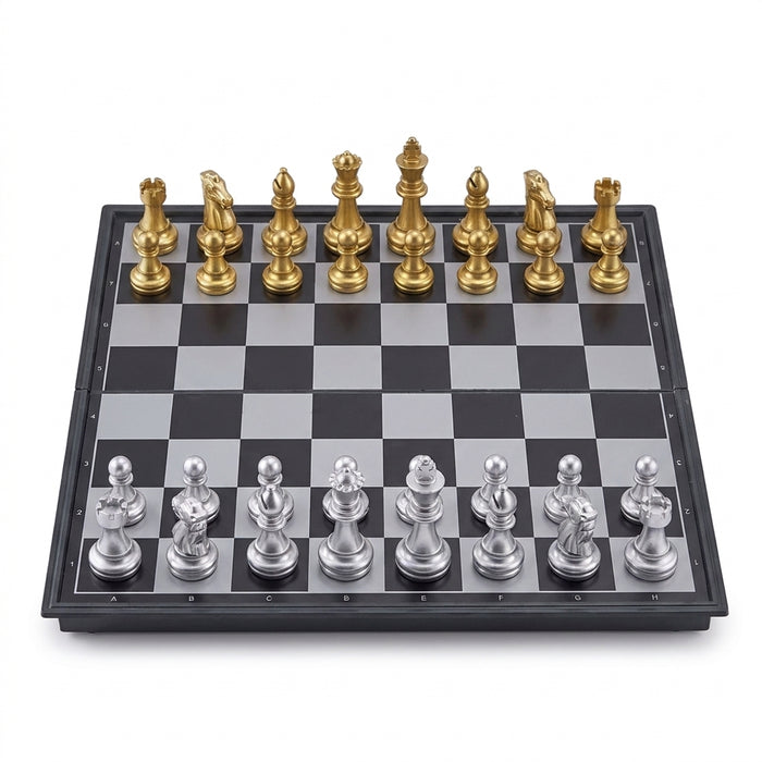Magnetic Folding Chess Set — 25cm or 32cm, Gold & Silver Plastic Travel Board