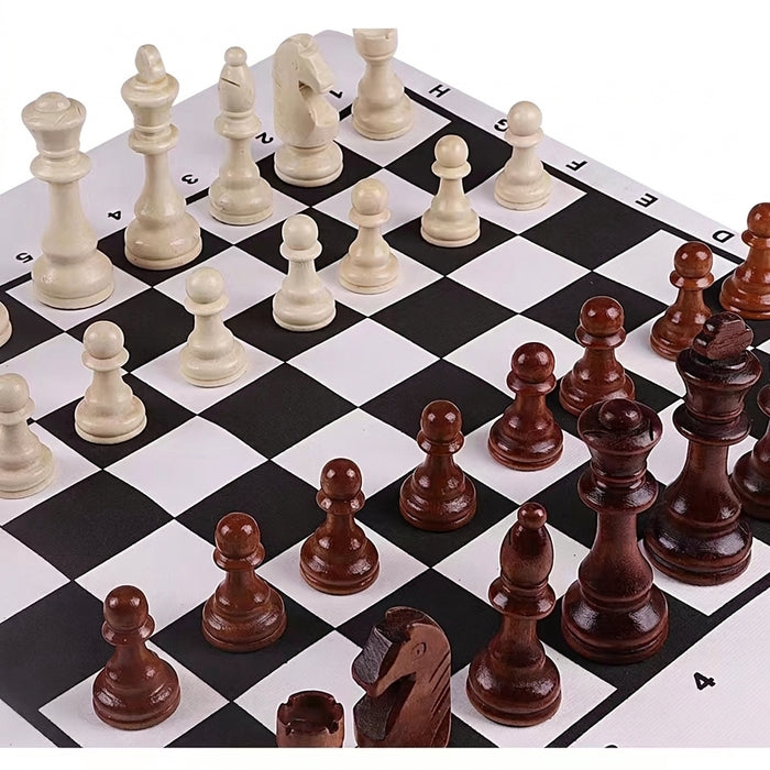32-Piece Wooden Chess Set with Leather Board — King 110mm (Model 4in)