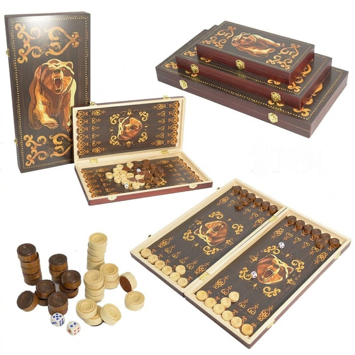 Foldable Wooden Backgammon Set – Portable Board with 30 Pieces (29/39/49cm)