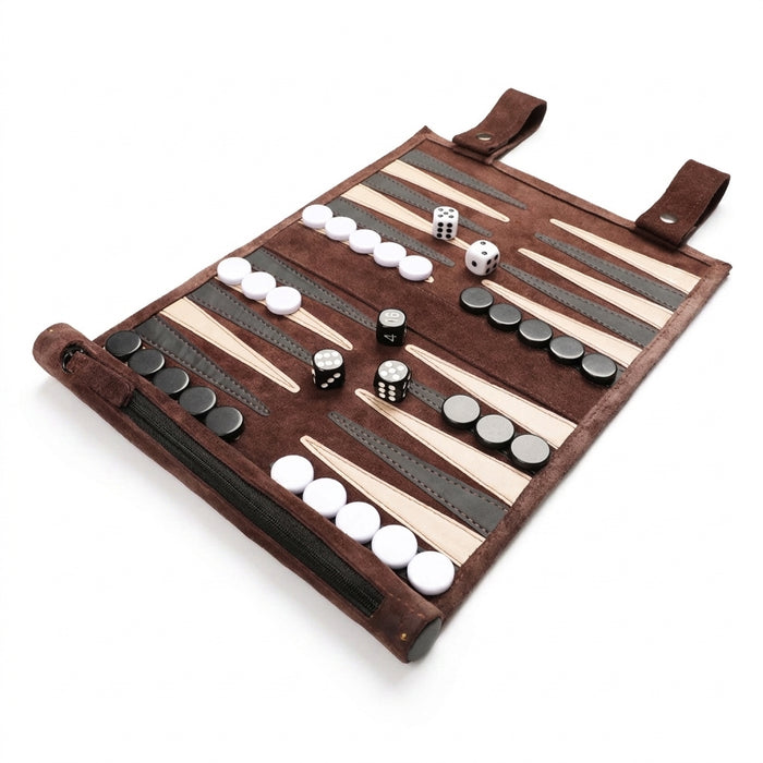 Portable Leather Backgammon Storage Bag with Lightweight Foldable Board