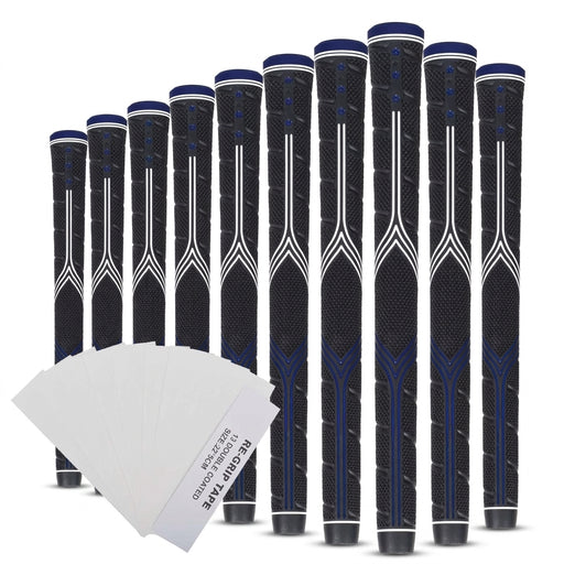 10-Pack TPE Golf Club Grips with 13 Tapes, Non-Slip, Standard, Midsize or Oversize, Blue or Red