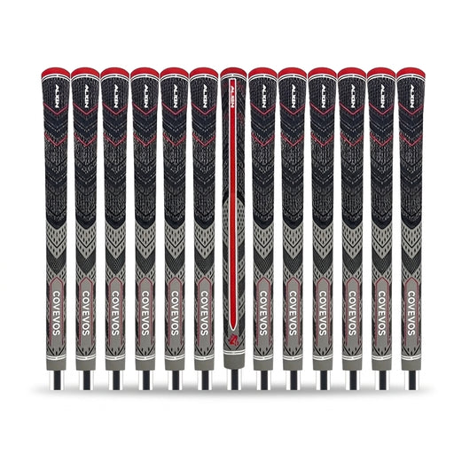 13-Piece Natural Rubber Golf Grips – Red and Grey, Standard or Medium