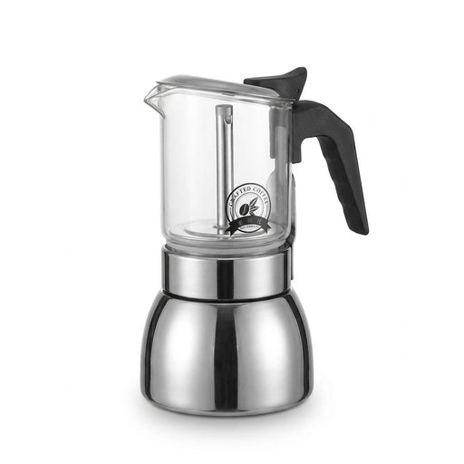 See-Through Moka Pot with Borosilicate Glass Body and 430 Base, 4 or 6 Cups