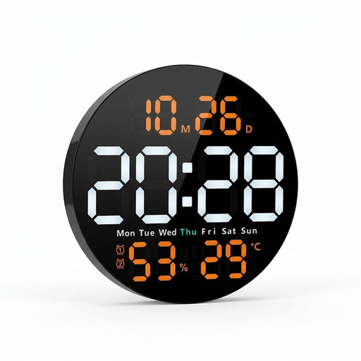 10-Inch Digital Wall Clock with Remote, Temperature, Humidity, Dual Alarms and Countdown