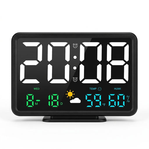 Large-Screen Digital Wall Clock with Temperature, Humidity and Weather Display