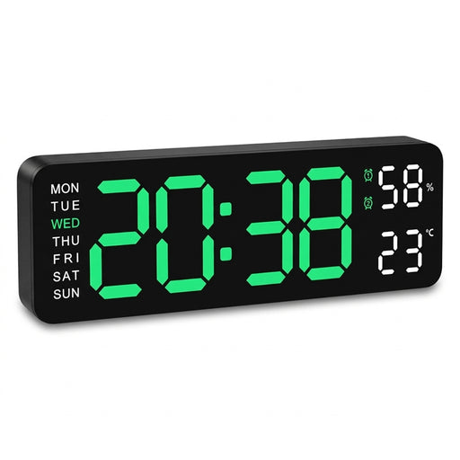 LED Digital Wall Clock with Alarm, Calendar, Snooze and Adjustable Brightness