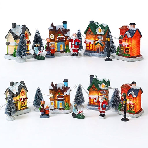 LED Christmas Village Set – Resin Miniature Houses with Warm Lights