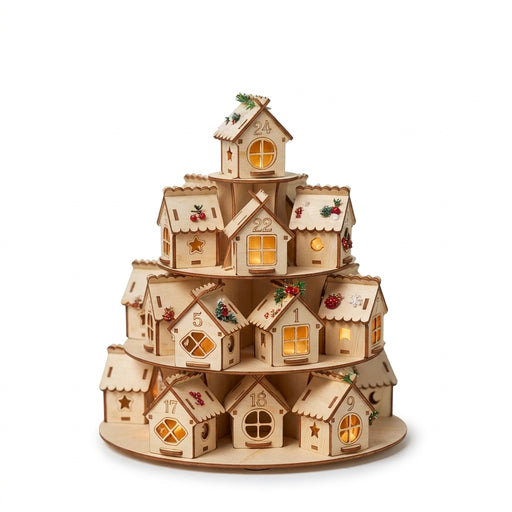 Wooden Christmas Advent Calendar House with 24 Houses – DIY Countdown Decoration